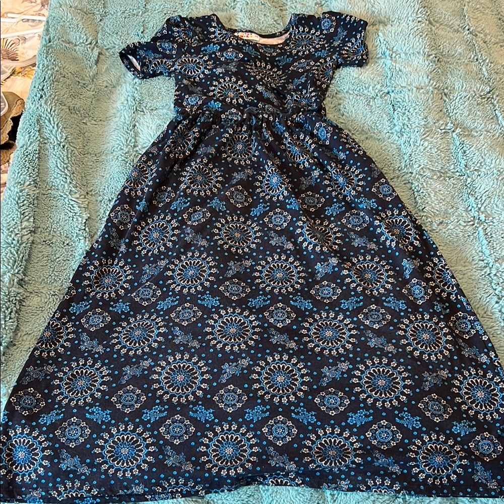 Floral Blue Kids Long Maxi Dress Dot Dot Smile size 5/6